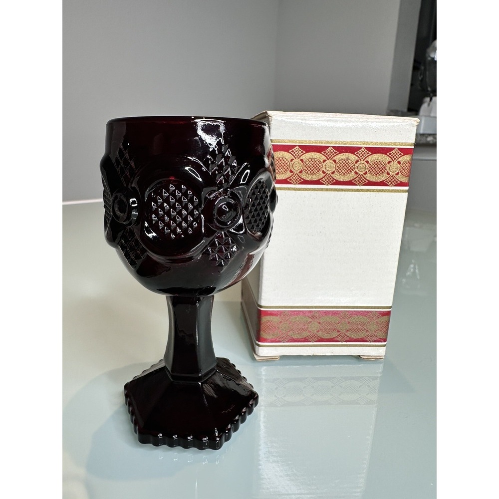 Vintage Avon Cape Cod 1876 Ruby‎ Red Glassware Wine Goblet With Box 4.5" Tall